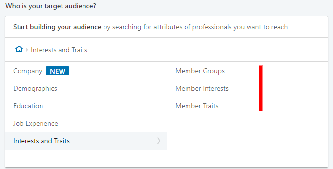 linkedin advertising - audience interest setting