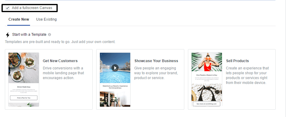 15 Add a fullscreen Canvas in Facebook ad campaign