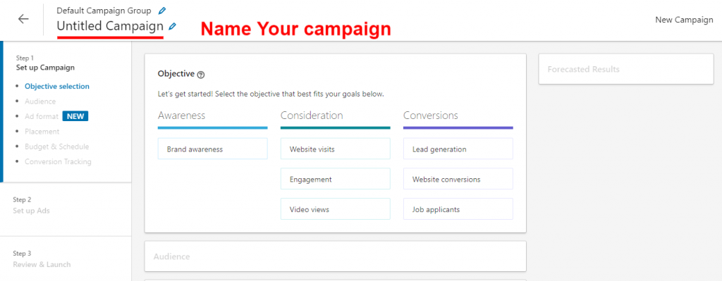 Linkedin advertising - Create Campaign