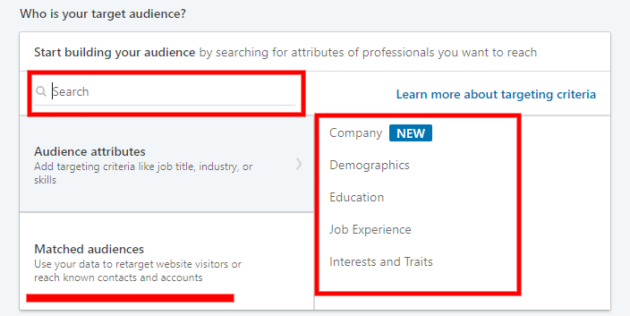 linkedin advertising - company targeting setting