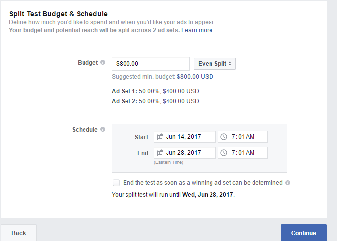 9 Split Test Budget in Facebook ads - Even budget split testing