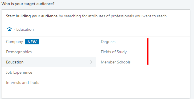 Linkedin advertising education targetting setting