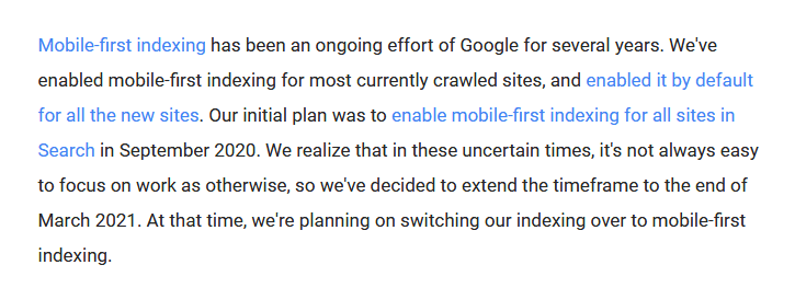 Google webmaster mobile first indexing