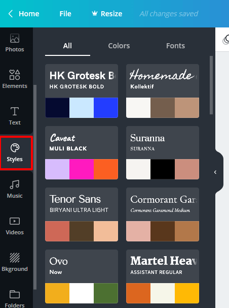 Style option talks about color and font combinations